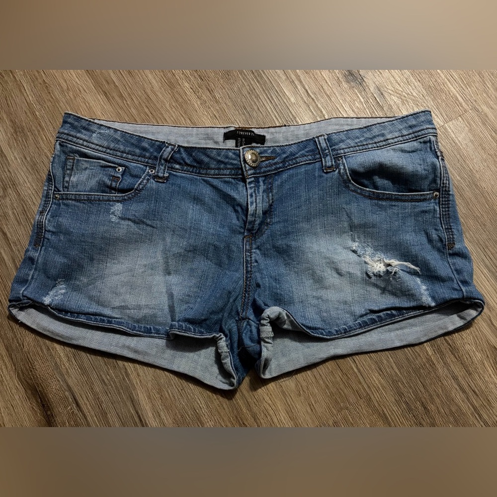 Forever 21 - Distressed Blue Denim Shorts-Size 30